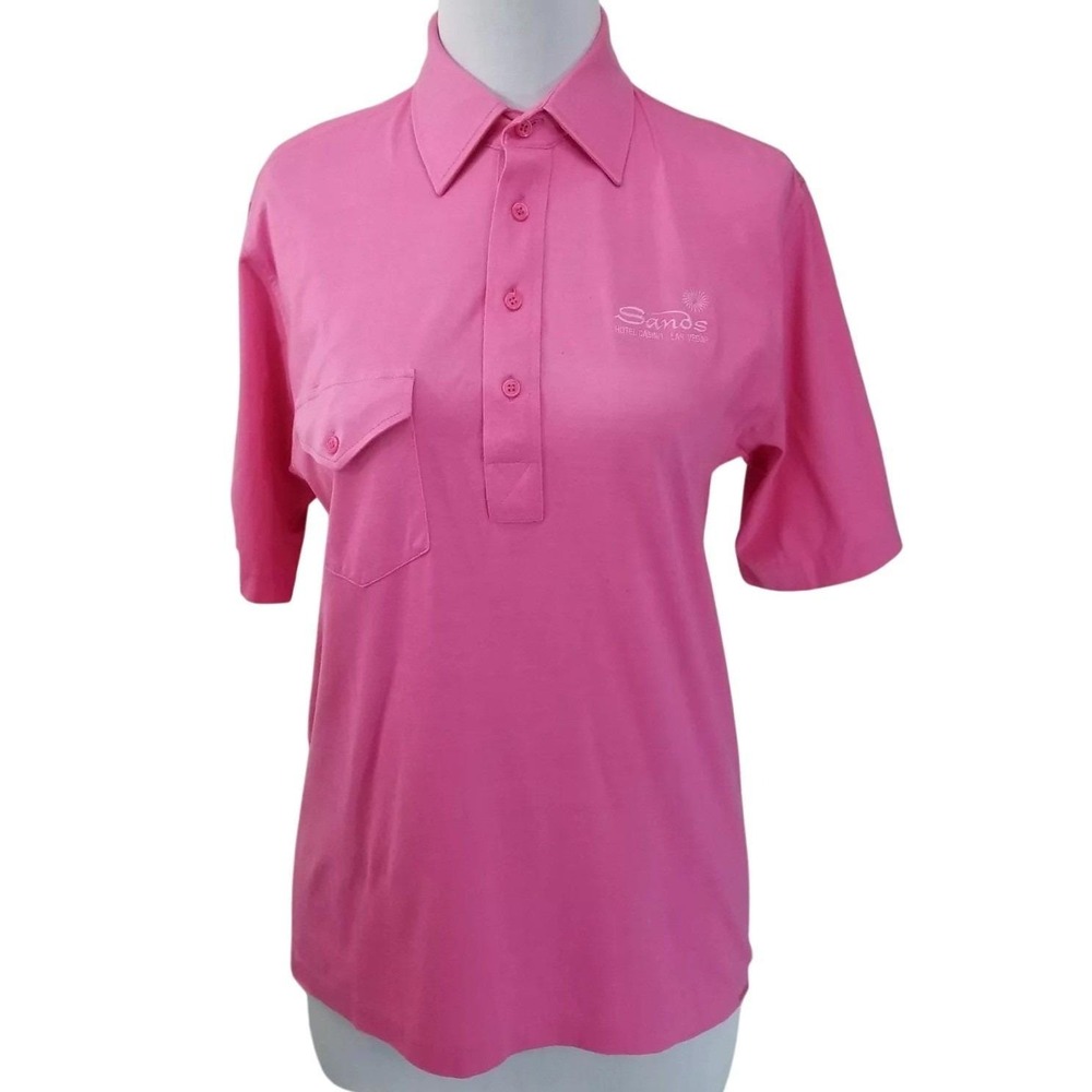 La Mode Sands Hotel Casino Las Vegas Vintage Pink Pima Cotton Polo Shirt Size M